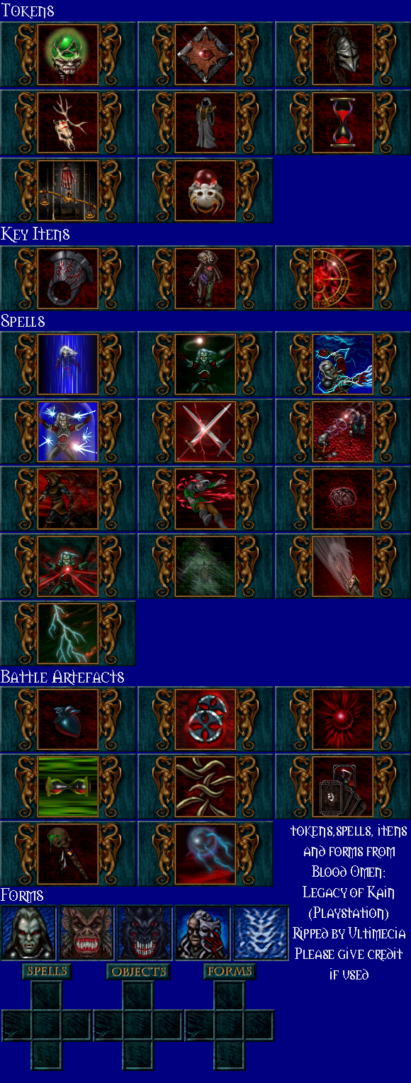 Legacy of Kain: Blood Omen - Tokens, Objects, Spells and Forms