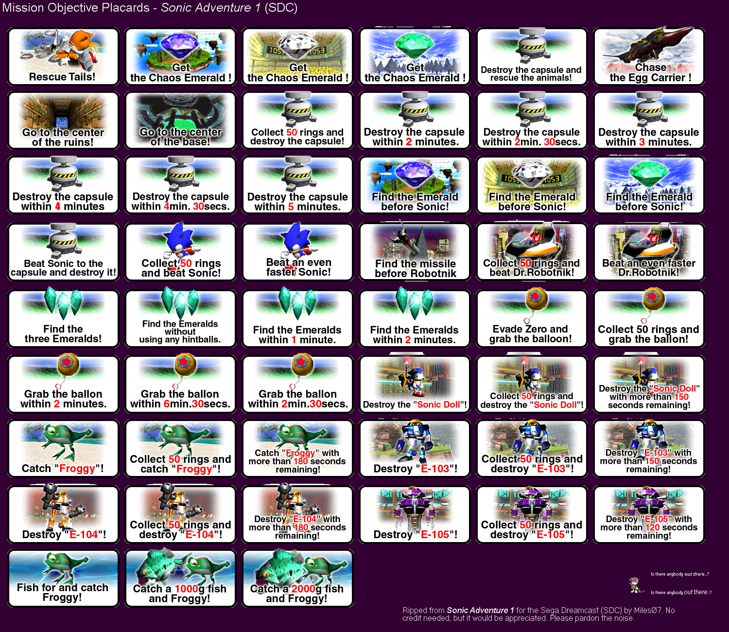 Sonic Adventure - Mission Placards - English