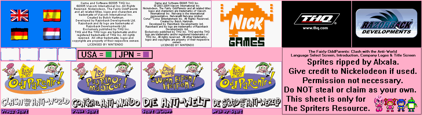 Fairly OddParents: Clash with the Anti-World - Language Select Screen, Introduction, Company Logos & Title Screen
