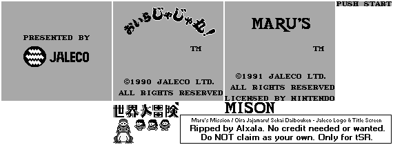 Maru's Mission / Oira Jajamaru! Sekai Daibouken - Jaleco Logo & Title Screen