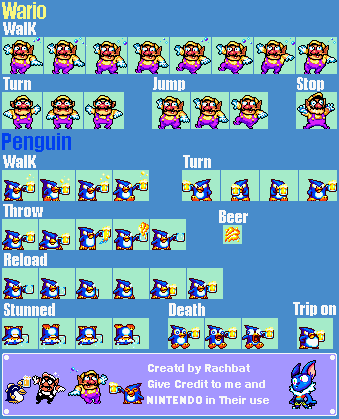 Drunk Wario and Penguin (Wario Land 4-Style)