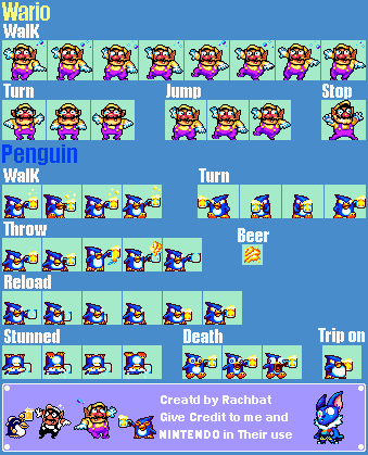 Wario Customs - Drunk Wario And Penguin (Wario Land 4-Style)