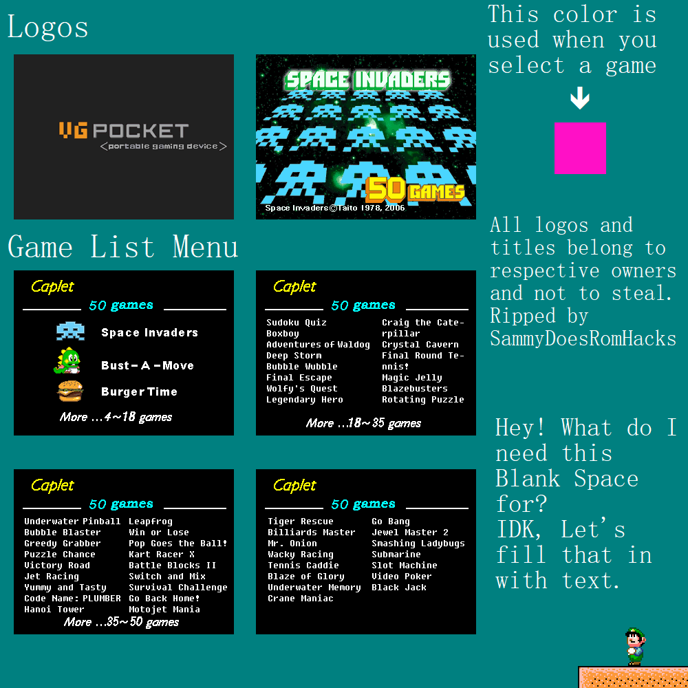 VG Pocket Caplet Fast Acting 50-in-1 - Main Menu & Splash Screens