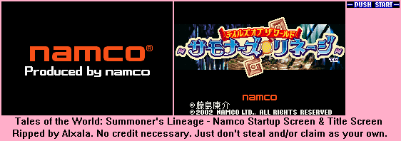 Tales of the World: Summoner's Lineage - Namco Startup Screen & Title Screen