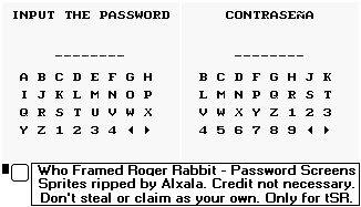 Who Framed Roger Rabbit - Password Screens