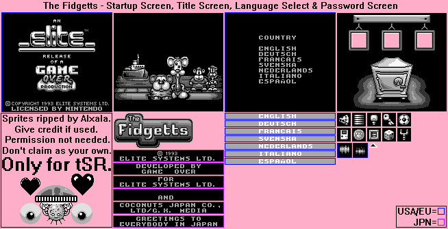 Startup Screen, Title Screen, Language Select & Password Screen