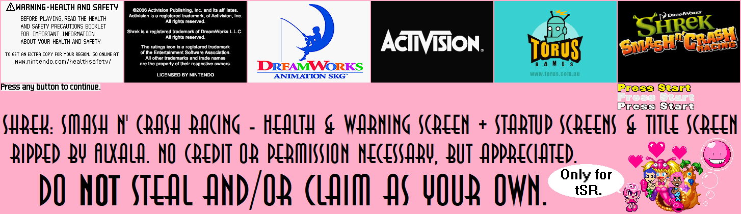 Shrek Smash n' Crash Racing - Health & Warning Screen + Startup Screens & Title Screen