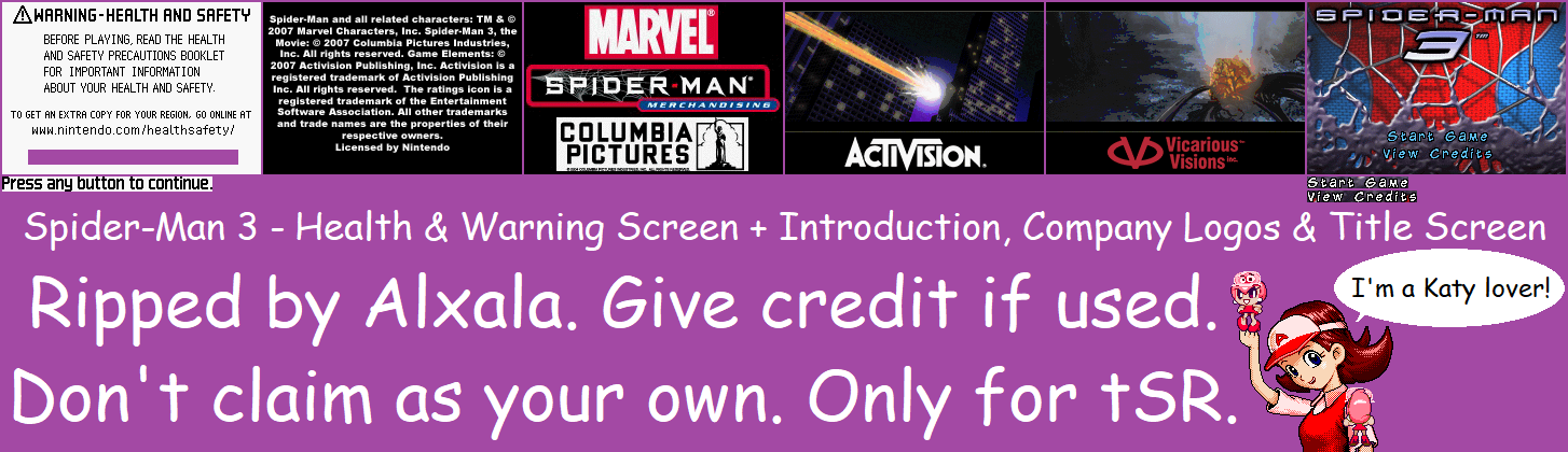 Spider-Man 3 - Health & Warning Screen, Introduction, Company Logos & Title Screen