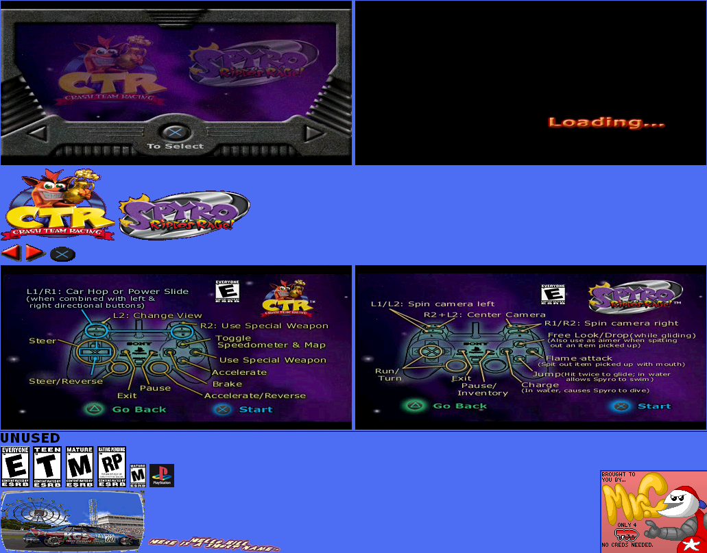 Spyro 2: Ripto's Rage! & Crash Team Racing Demo Disc (USA) - Main Menu & Controls Screens