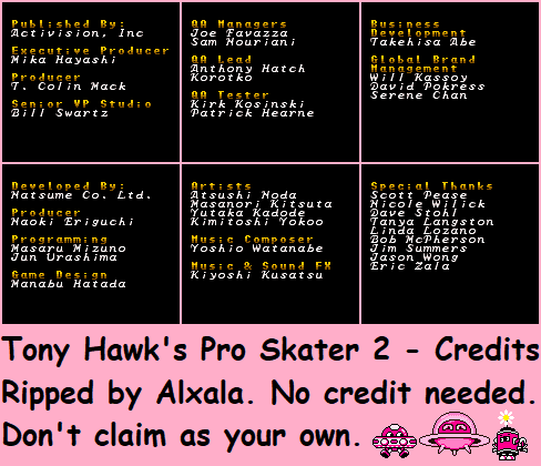 Tony Hawk's Pro Skater 2 - Credits
