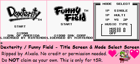 Dexterity / Funny Field - Title Screen & Mode Select Screen