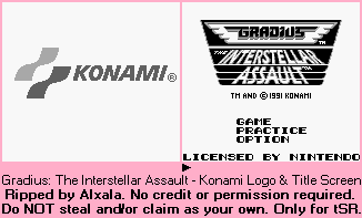 Gradius: The Interstellar Assault - Konami Logo & Title Screen