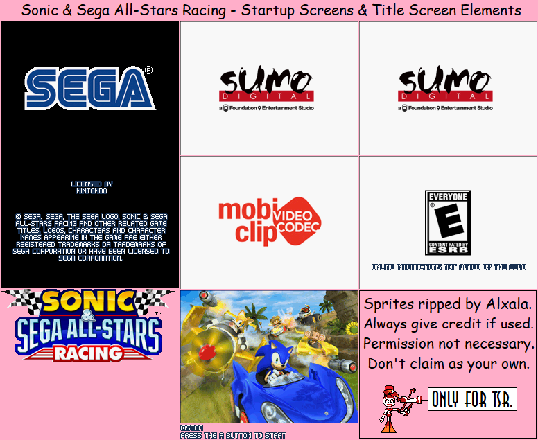 Sonic & SEGA All-Stars Racing - Startup Screens & Title Screen Elements