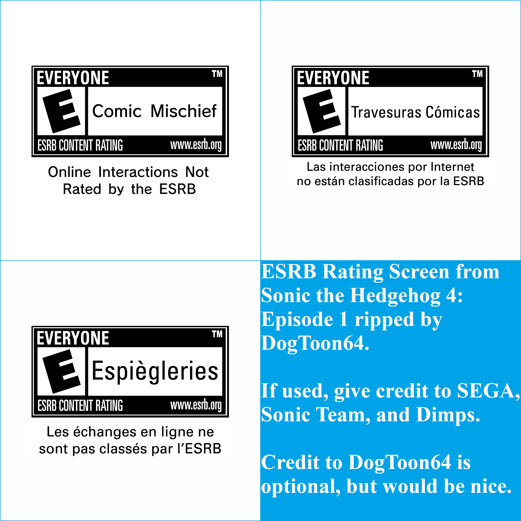 Sonic the Hedgehog 4: Episode I - ESRB Rating Screens
