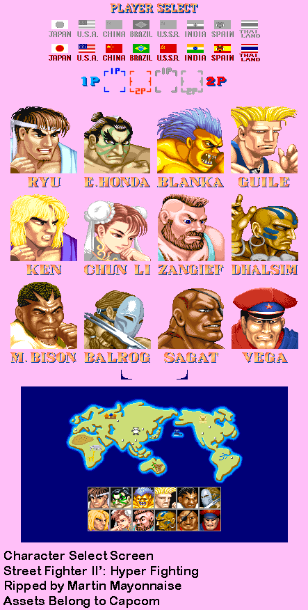 Street Fighter 2 / Super Street Fighter 2 - Character Select (Hyper Fighting/Turbo)