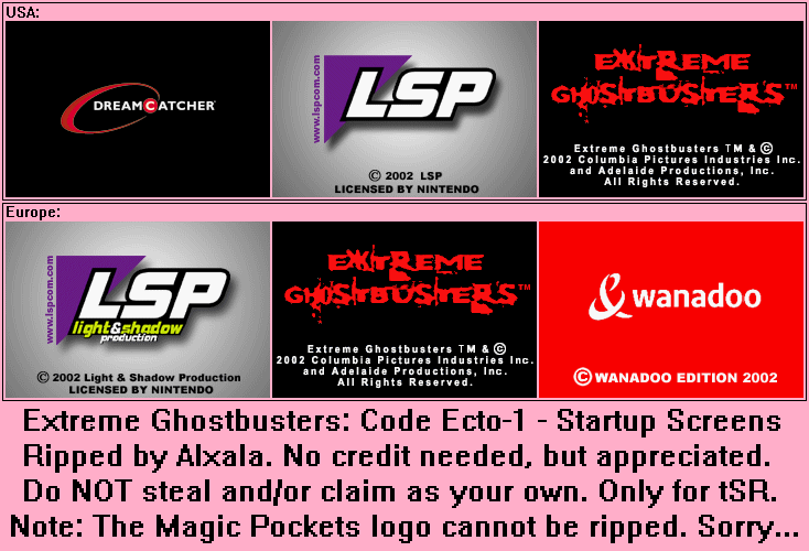 Extreme Ghostbusters: Code Ecto-1 - Startup Screens