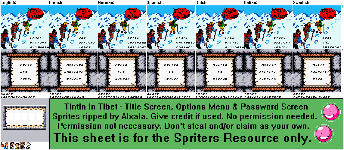 Title Screen, Options Menu & Password Screen