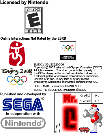 Mario & Sonic at the Olympic Games - Logos and Legal Stuff
