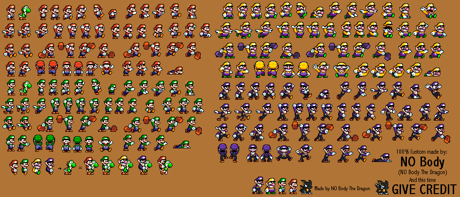 Mario, Luigi, Wario & Waluigi (Yoshi's Island-Style)