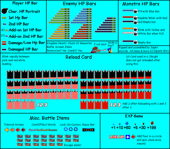 Kingdom Hearts: Chain of Memories - Icons and Health Bars