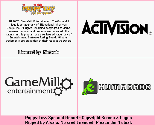 Puppy Luv: Spa & Resort - Copyright Screen & Logos