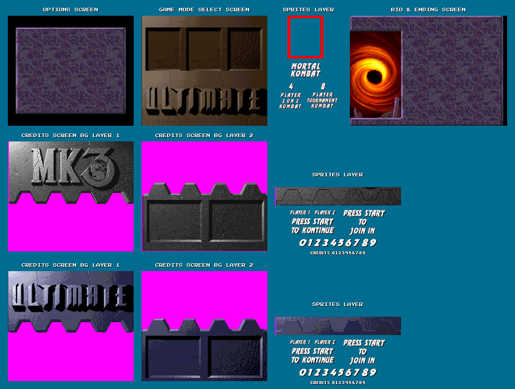 Mortal Kombat 3 - Options, Story, Credits Screens