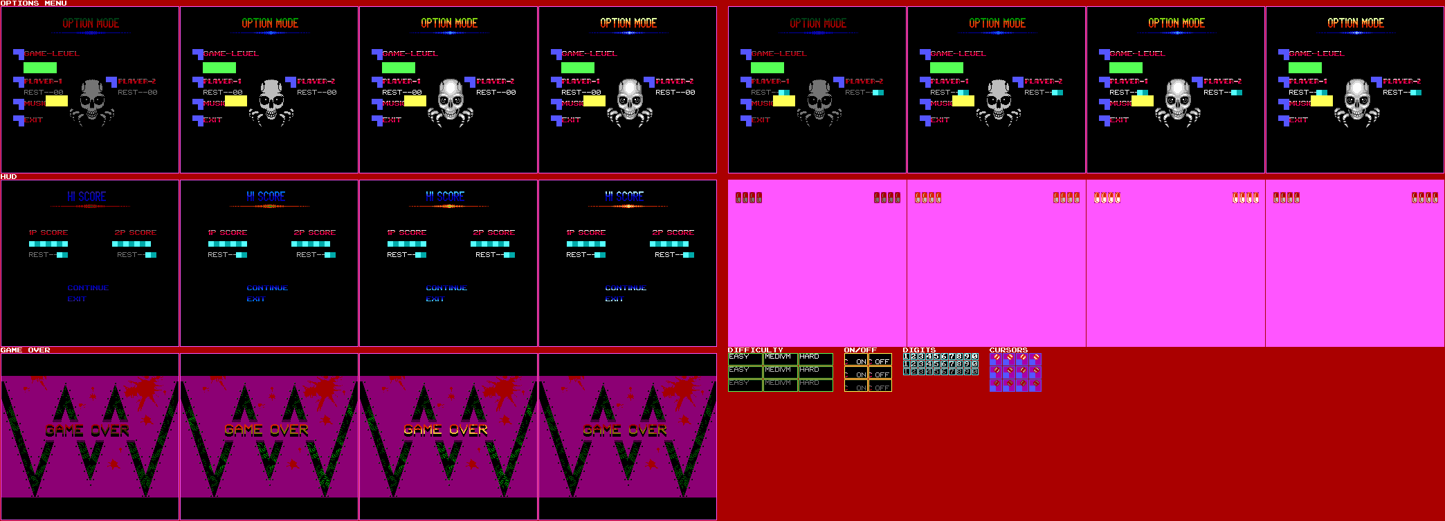 Options Menu, HUD, & Game Over Screen