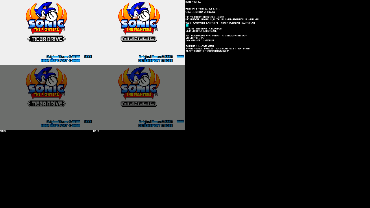 Title Screen (Sonic the Fighters, Virtua Fighter 2 Genesis style)