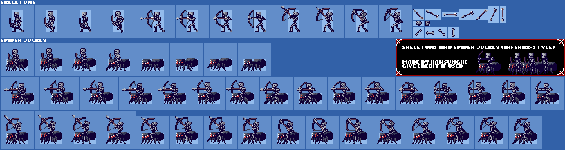 Skeletons and Spider Jockey (Infernax-Style)