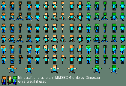 Steve / Alex / Zombie (Mega Man 8-bit Deathmatch-style)