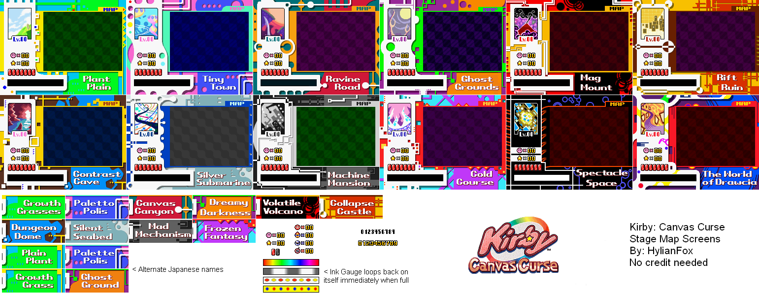 Kirby Canvas Curse / Kirby Power Paintbrush - Stage Map Screens