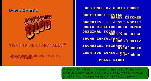 A Boy and His Blob: Trouble on Blobolonia - Title Screens