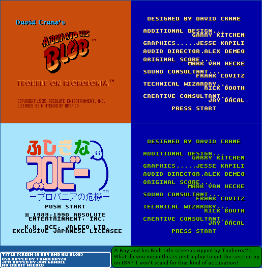 A Boy and His Blob: Trouble on Blobolonia - Title Screens