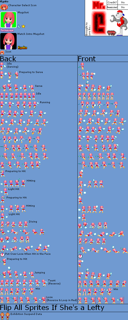 The Spriters Resource Full Sheet View Mario Tennis Power Tour Kyoko