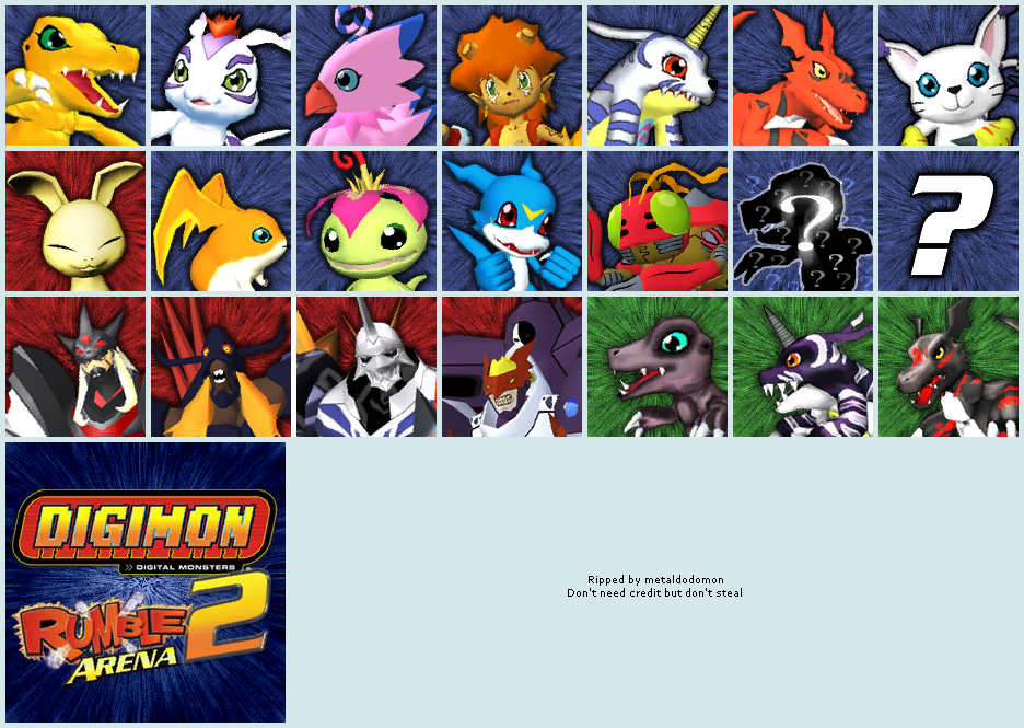 Digimon Rumble Arena 2 - Digimon Selection Screen Mugshots
