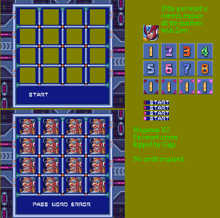 Mega Man X3 - Password Screen