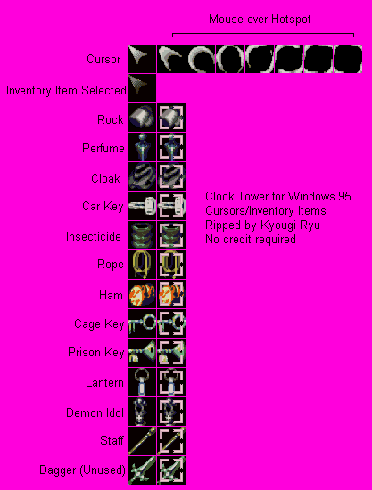 Clock Tower for Windows 95 - Inventory Items
