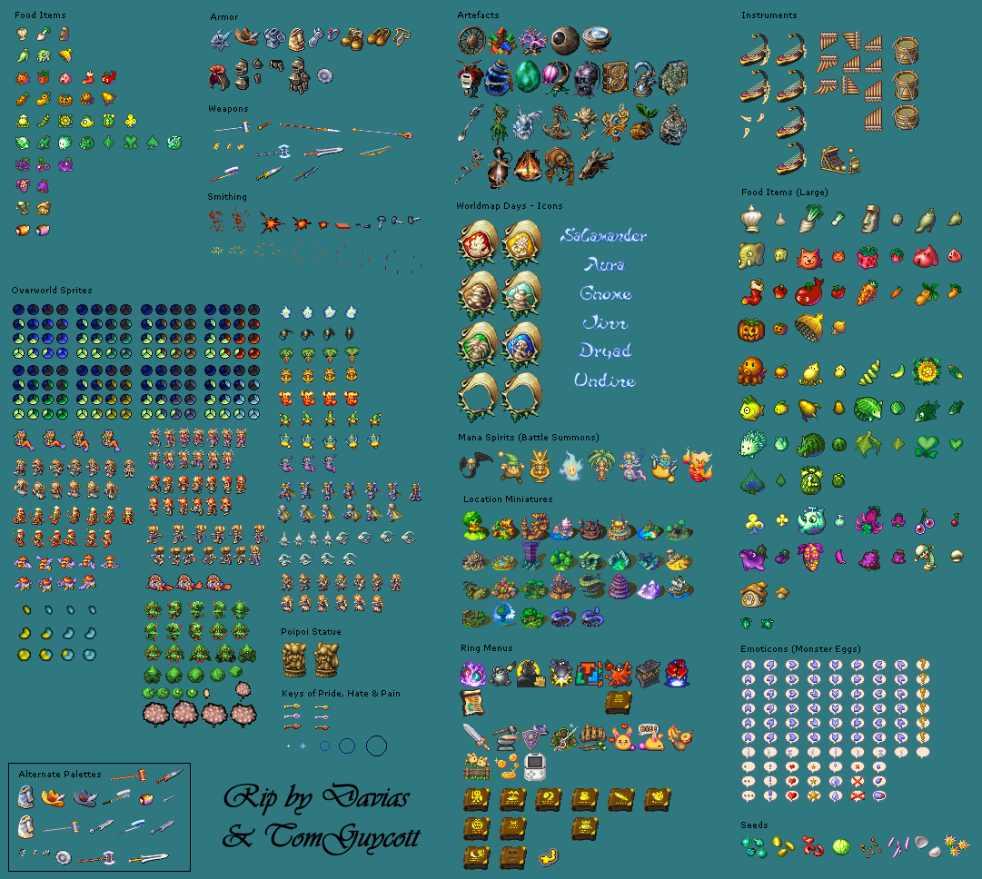 The Spriters Resource - Full Sheet View - Legend of Mana - Misc.1081 x 968