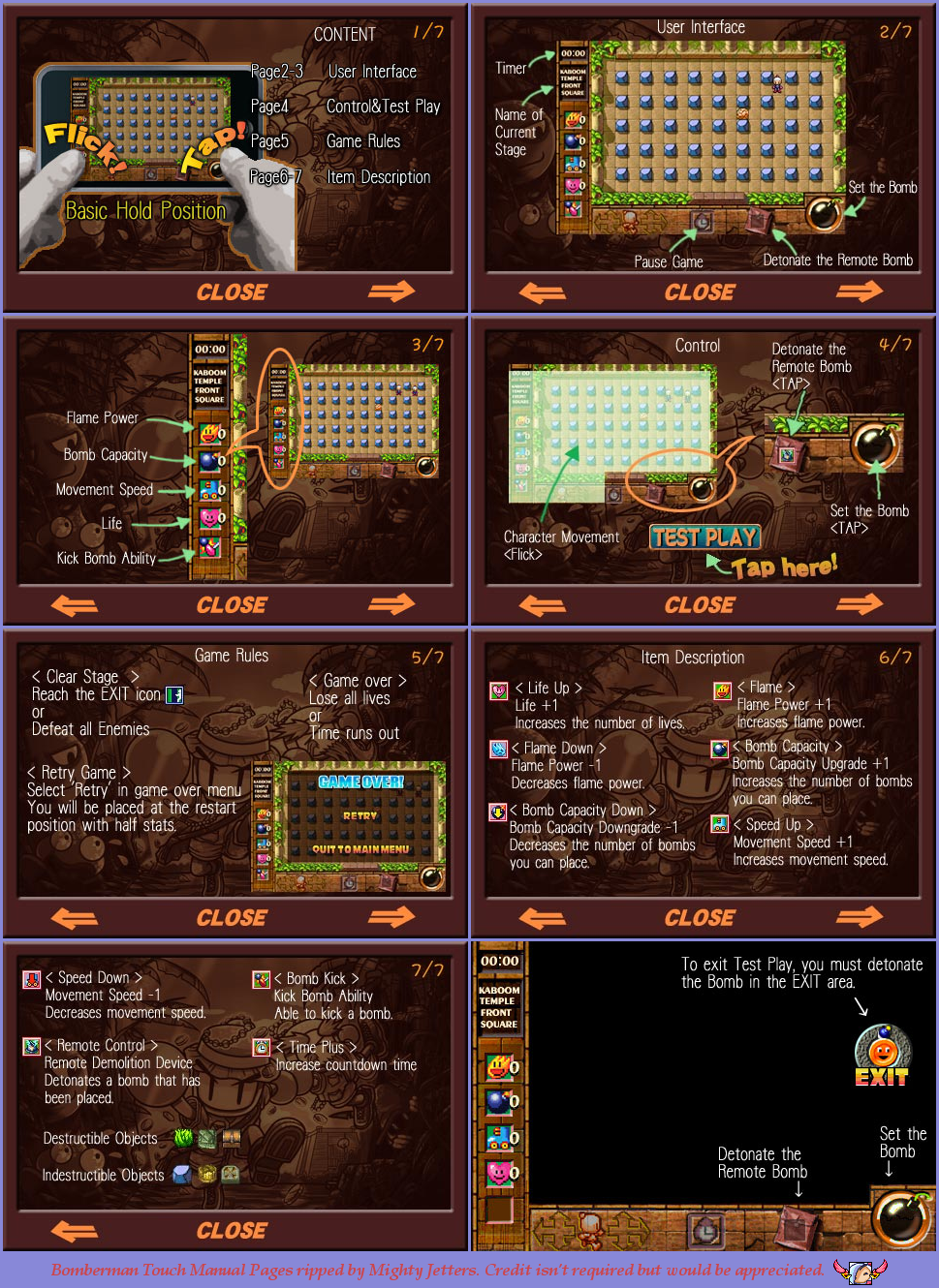 Bomberman Touch: The Legend of Mystic Bomb - Manual Pages