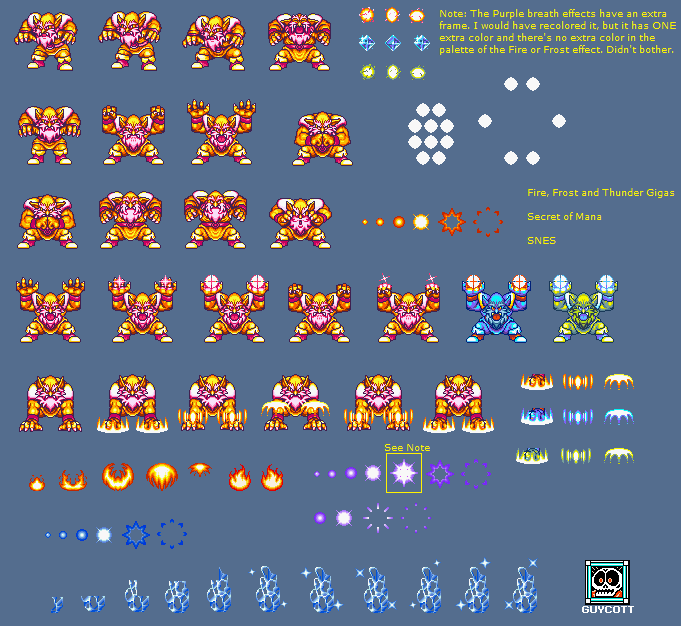 Secret of Mana - Fire Gigas, Frost Gigas, and Thunder Gigas