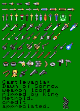 Castlevania: Dawn of Sorrow - Weapon Icons