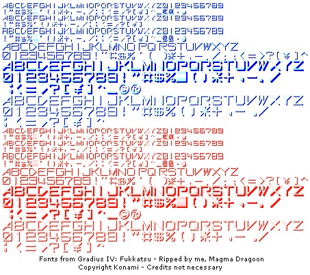 Gradius IV: Fukkatsu - Fonts