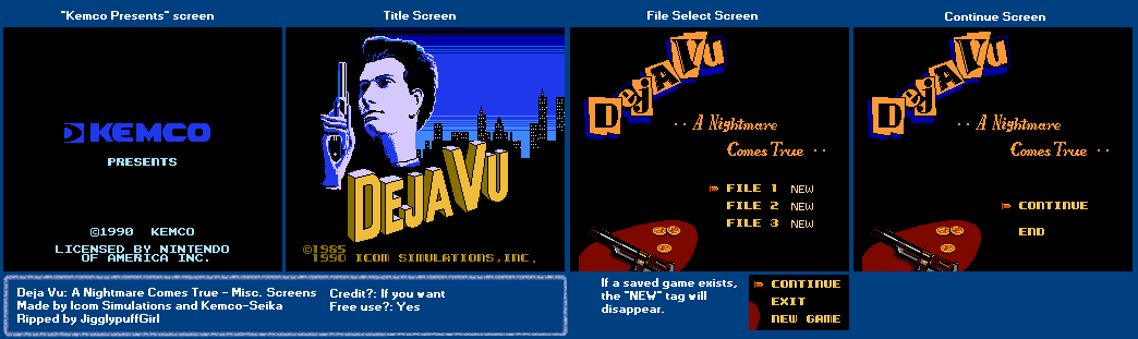 Deja Vu: A Nightmare Comes True - Introduction & Menus Screens