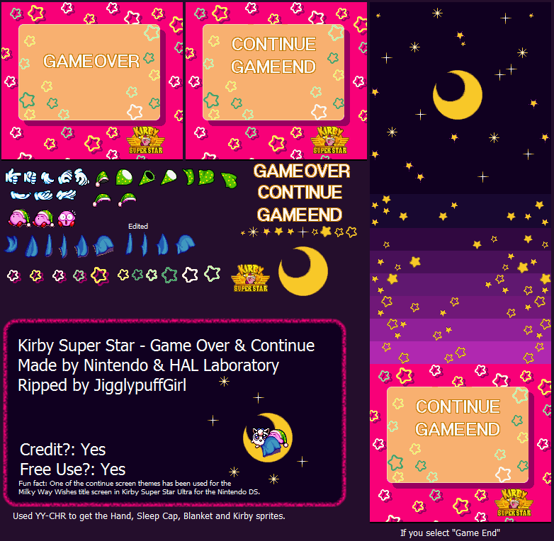 Kirby Super Star / Kirby's Fun Pak - Game Over & Continue Screens