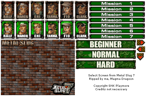 Metal Slug 7 / Metal Slug XX - Select Screen