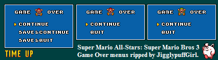 Super Mario All-Stars: Super Mario Bros. 3 - Game Over Menu
