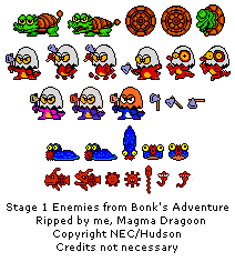 Bonk's Adventure - Stage 1 Enemies