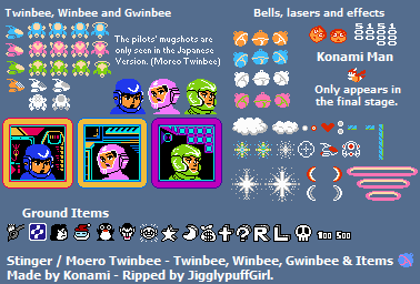 Twinbee, Winbee, Gwinbee, and Items