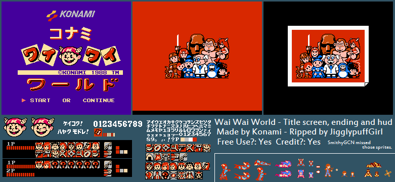 Wai Wai World (JPN) - Title Screen, Ending and HUD