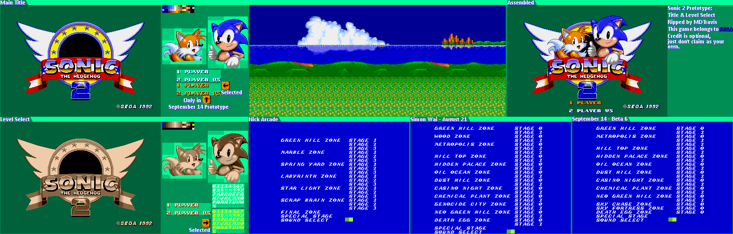 Sonic the Hedgehog 2 (Prototypes) - Title Screen & Level Select